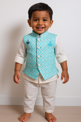 Sky Prince  3 piece Kurta Set -Khadi Cotton